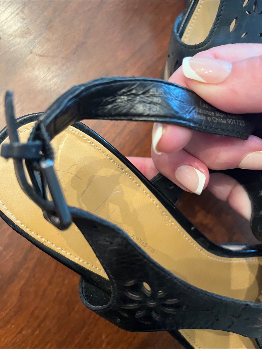 Franco Sarto Black Laser-Cut Peep-Toe Slingback Heels - Picture 6 of 6